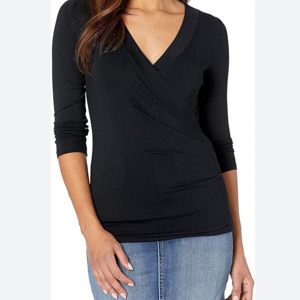 Ralph Lauren Black Label NWT size Large Wrap Blouse 3/4 Sleeve Fitted shirt